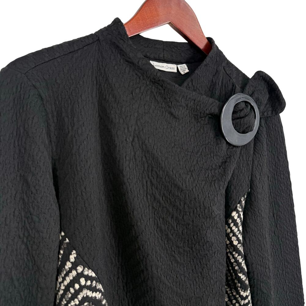Lemon Grass Womens Medium Wearable Art to Wear Black Jacket Blouse Shirt Top - Picture 3 of 8